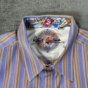 Robert Graham Mens Shirt 2XL Purple W/ Stripes Flip Cuff Cotton Silk Long Sleeve